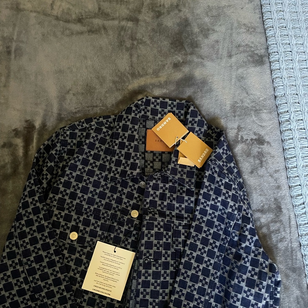 Sandro Navy and Gray Checkered Jacket